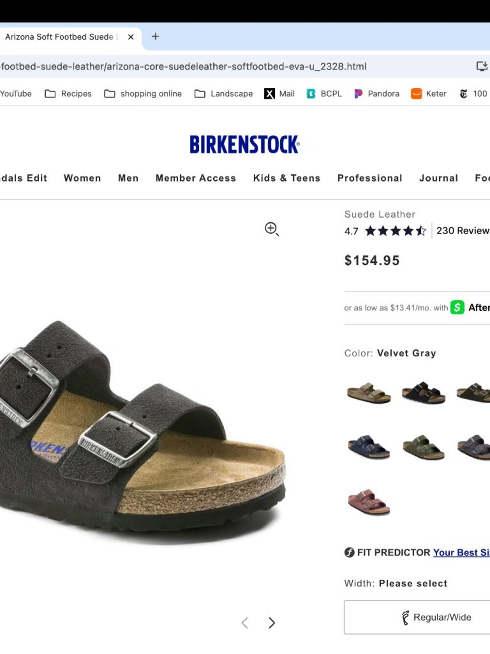 Birkenstock Arizona Soft footbed Velvet Gray Size 38N - Picture 6 of 6